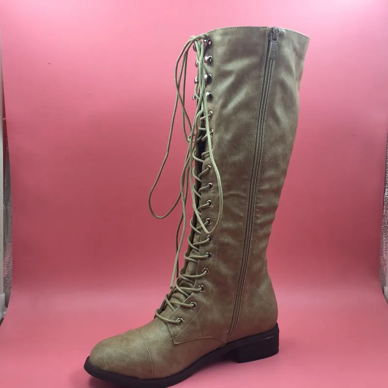 

Khaki Winter Boots Women Flat Heels Round Toe Ladies Boots Shoes Women Botas Altas Mujer Female Winter Boots With Plush