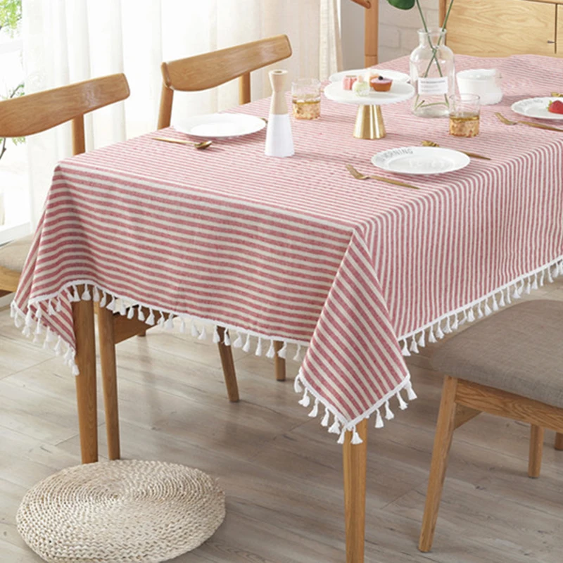 Декоративная скатерть с кисточками, полосатая скатерть, прямоугольная скатерть для дома, кухни, обеденного стола, скатерть для отеля - Цвет: Red