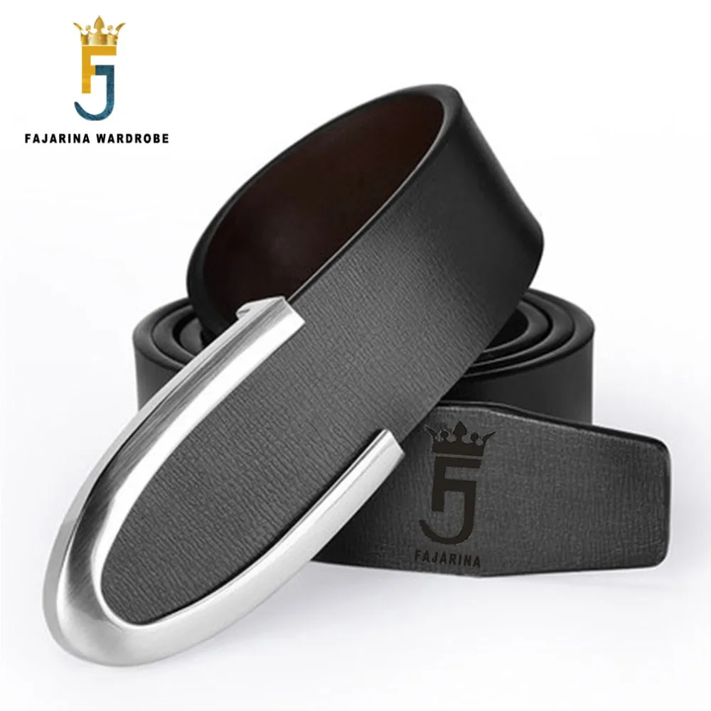 FAJARINA New Fashion Design Men's Quality Cowhide Belt Arrow Smooth Buckle Black Belts Men Genuine Leather 33mm Wide LUFJ490