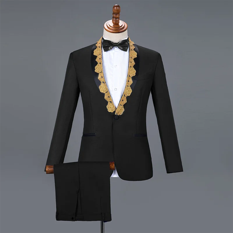 Shenrun Men's 2-Piece Suit Wedding Groom Tuxedos Praty Prom Jacket Pants Host Singer Drummer Chorus Musician Male Stage Costumes