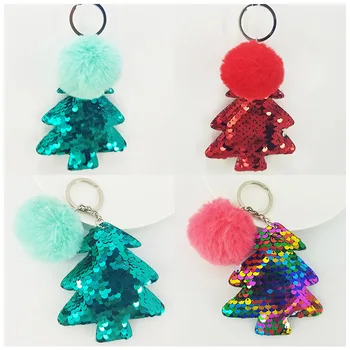 

200 Pieces Christmas Decoration Sequined Christmas Tree Plush Keychain Pendant New Year's Supplies Home Decorations