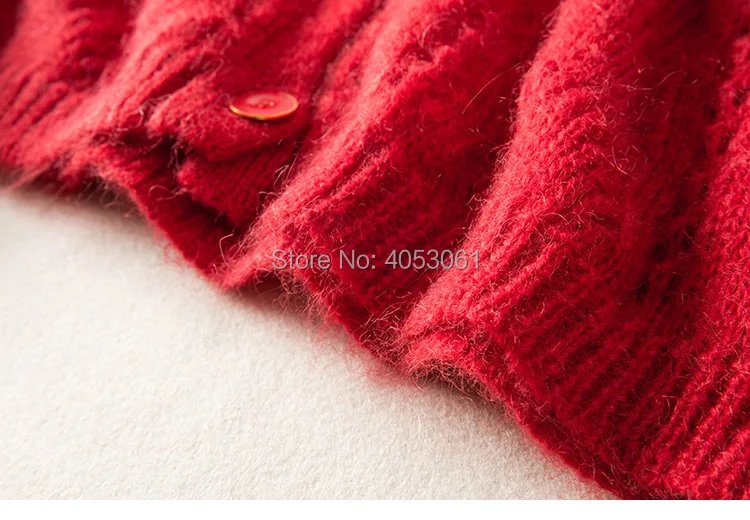 Latest Mohair& Wool Blend Jumper V Neck Hollow Out Button Front Knit Sweater- Female Camel Color Knitting Cardigan Top