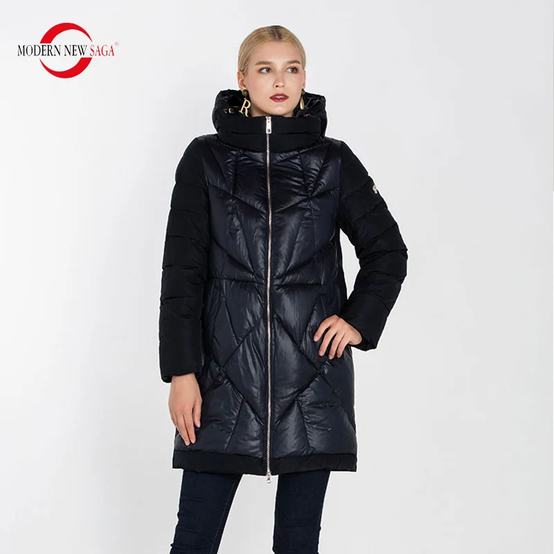 MODERN NEW SAGA 2019 New Winter Warm Parkas Thick Cotton Padded Overcoat Womens Female Long Style Jacket Fashion Hooded Coats