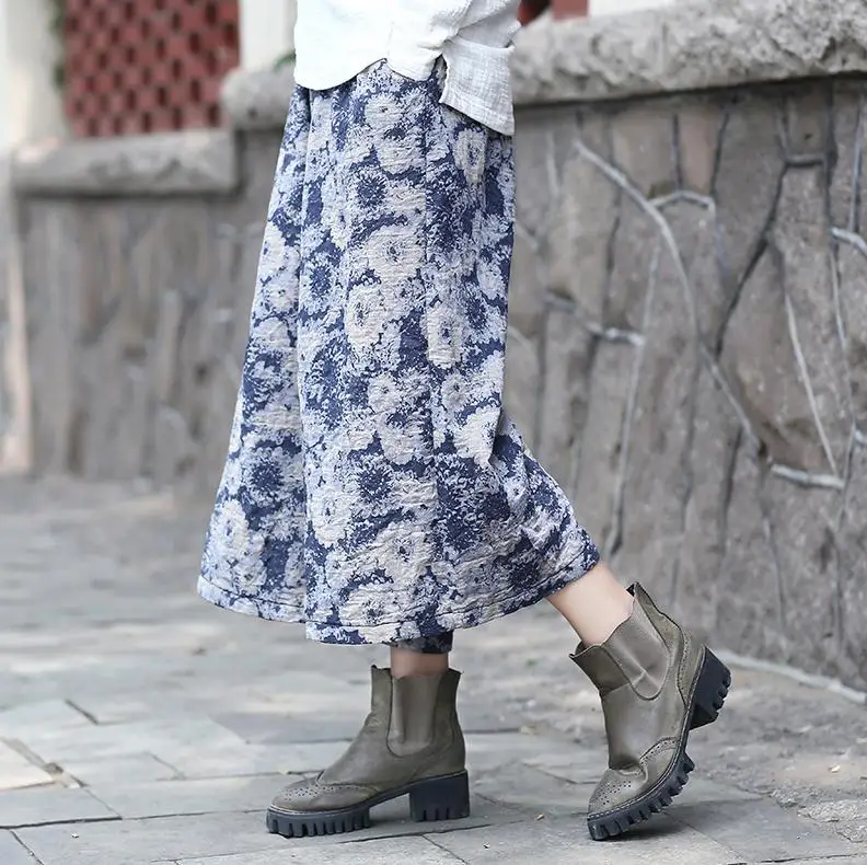 Осень г. эластичный пояс широкие штаны Винтаж повседневные штаны одноцветное Цвет Для женщин брюки Qy 055 - Цвет: Синий