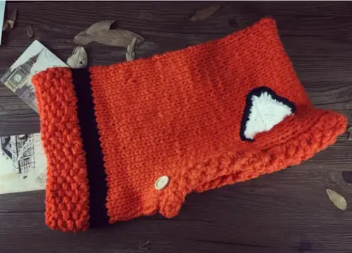 Girls-Lovely-fox-scarf-cap-collar-wool-knitted-cap-baby-infant-childrens-hats