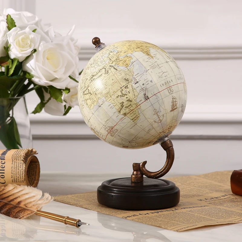 American retro creative wood globe ornaments Home Furnishing study desk