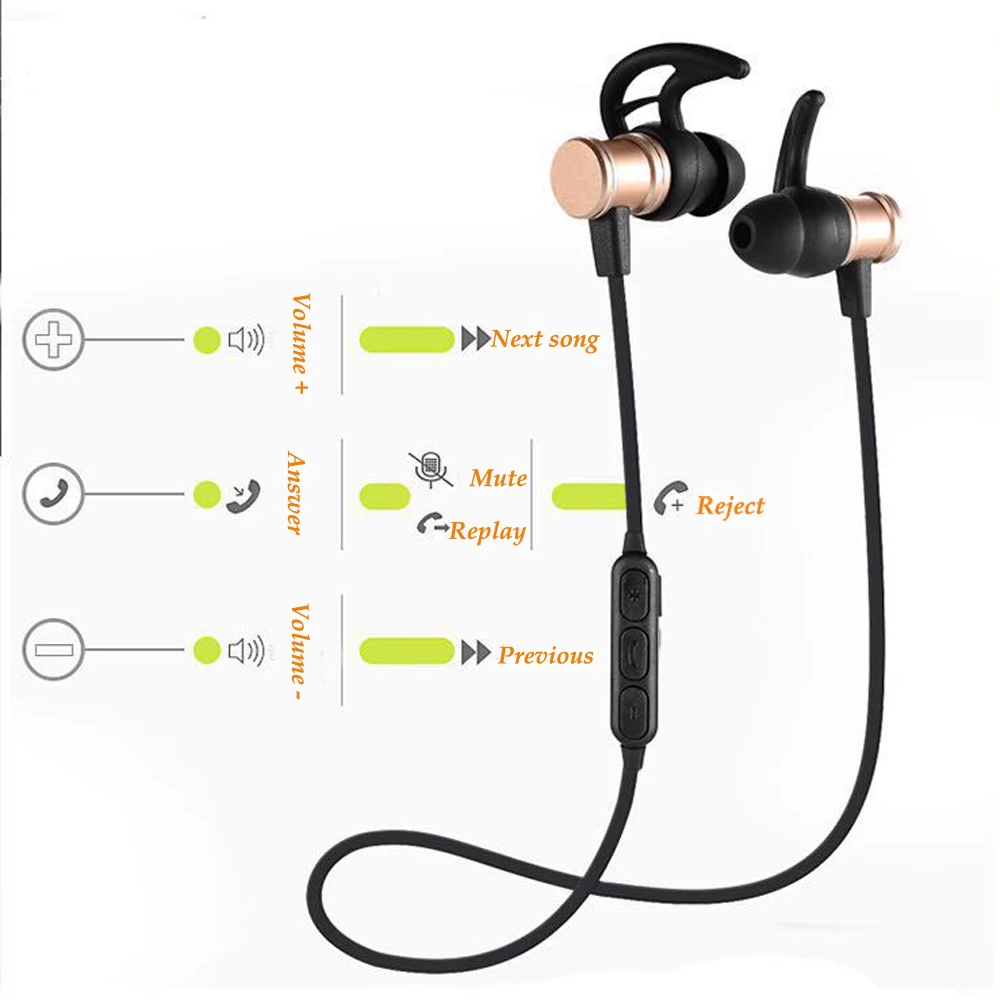 Magnetic Wireless Bluetooth Earphone Stereo Sports Earbuds Wireless in ear Headset with Mic For IPh Xiaomi OPPO VIVO PC