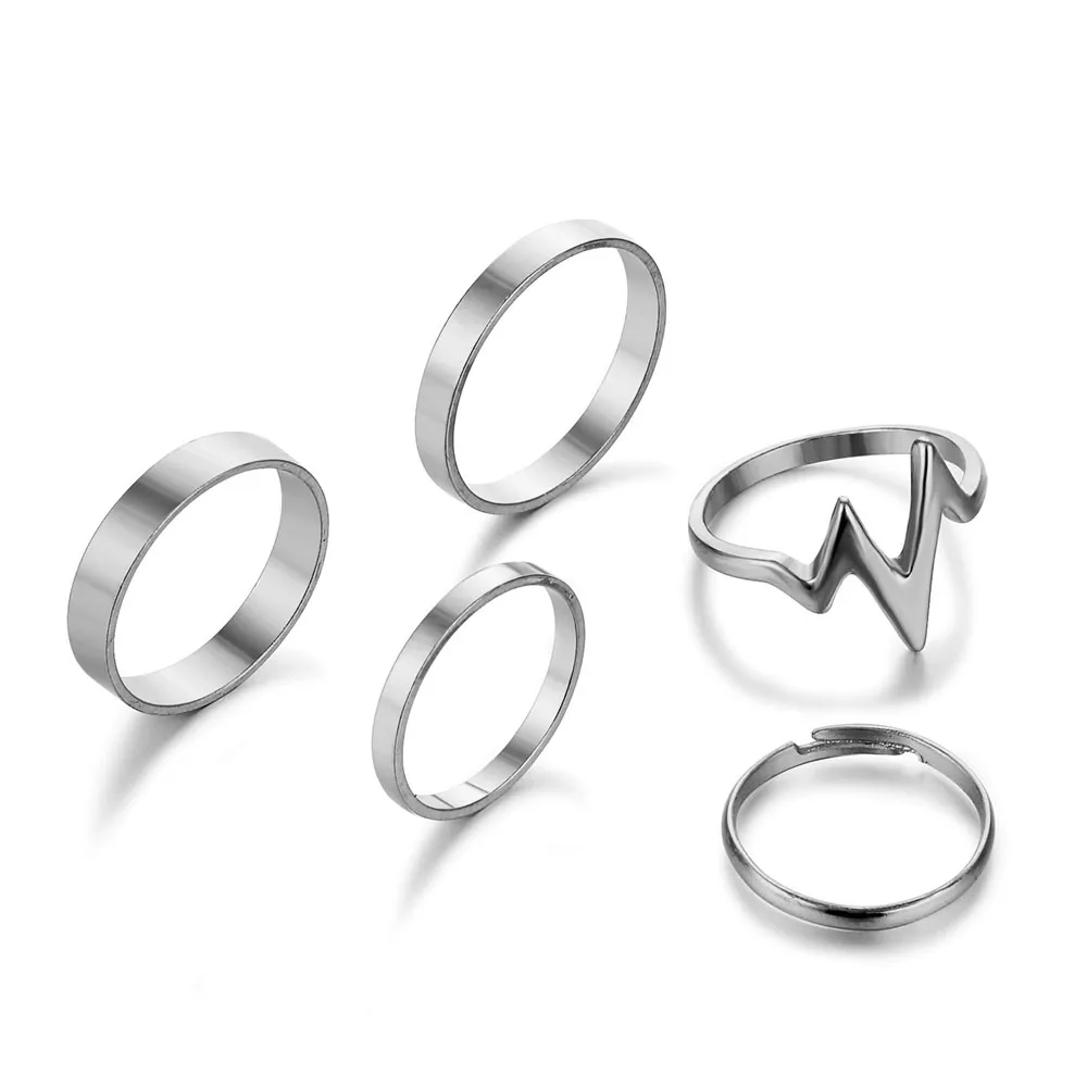 5 шт./компл. Новая мода цвета: золотистый, серебристый Lightning волна набор колец регулируемое кольцо на палец для обручального кольца для Для женщин и девочек Подарки Anillos Mujer кольца, ювелирные изделия