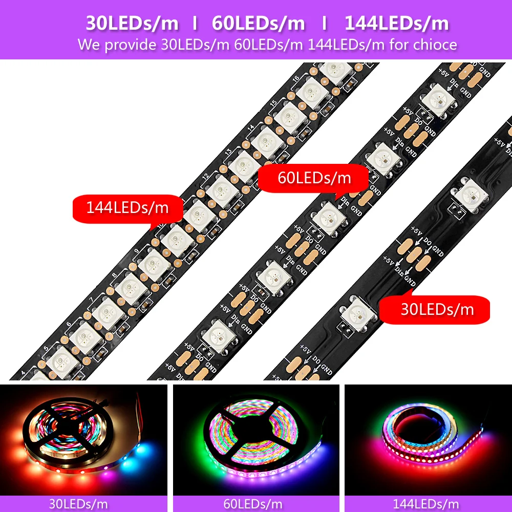 Ws2812b в SMD 5050 Rgb Светодиодная лента Водонепроницаемая 5 в Диодная лента ТВ ПОДСВЕТКА Ambilight Ws2811 Ws2812 Rgb светодиодная полоса с адресом света