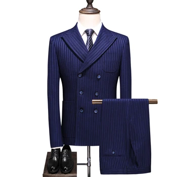 

(Blazer+Vest+Pants) Mens Wedding Suit Male Blazers Slim Fit Suits for Men Costume Business Formal Party Classic , Navy / S-5XL