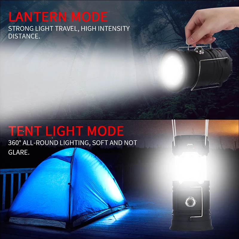 

Outdoor Survival Camping Light 18560 Battery Solar Light Waterproof LED Collapsible Portable Lantern For Backpacking Beach Tents