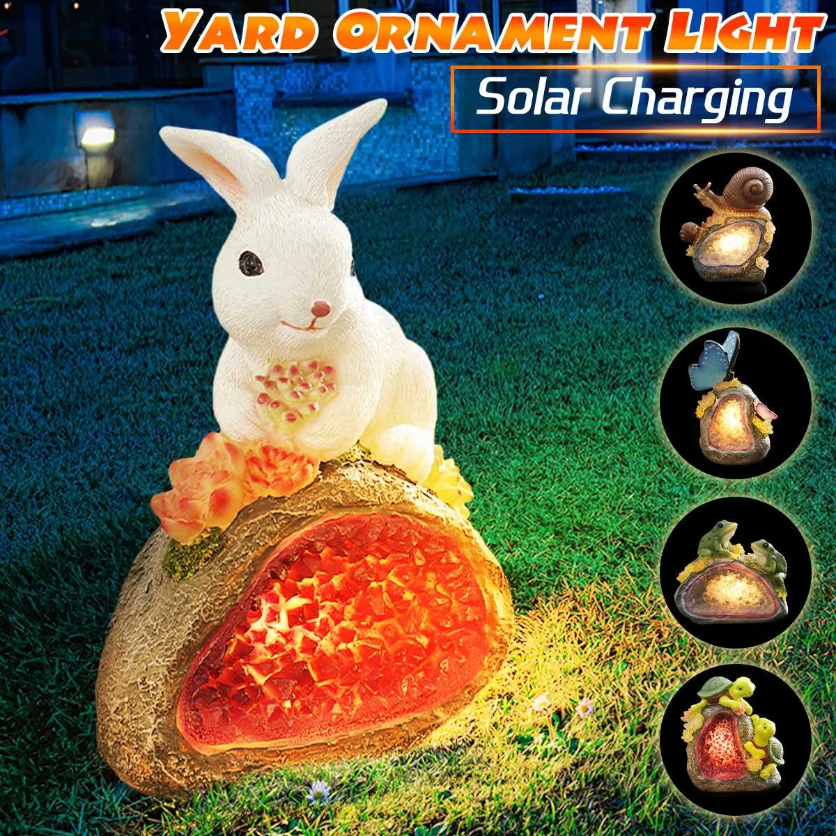 

Solar Charging Lights Garden Yard Home Rabbit Ornament Animal Outdoor LED Decor Sculpture Garden Statues