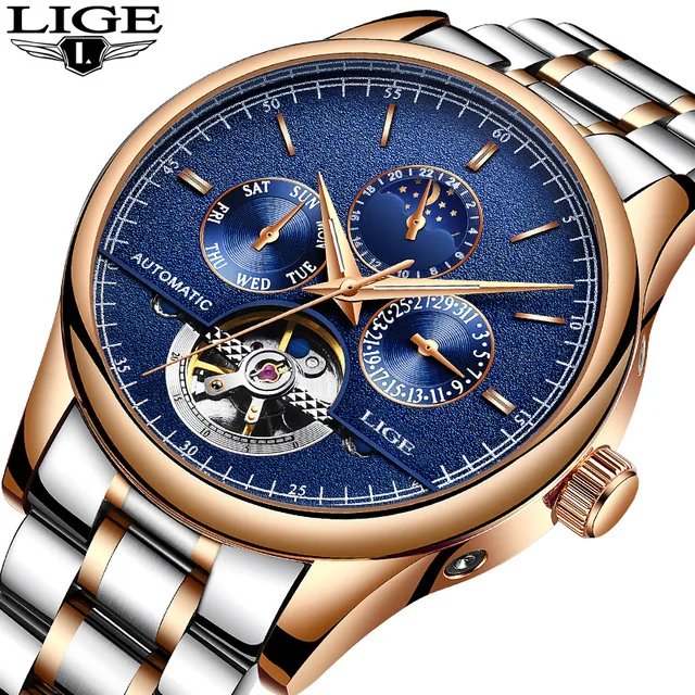 

Relojes LIGE Men Automatic mechanical Sport Watch Men Luxury Brand Casual Watches Men's Wristwatch army Clock relogio masculino