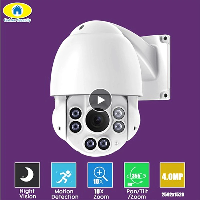 

Golden Security 5.0MP 10X Zoom 4" Mini Outdoor PTZ Camera IP66 H.265 H.264 High Speed Full HD IP Camera ONVIF Night Vision APP