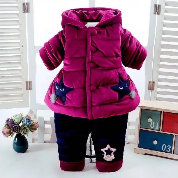  new 2017 winter baby girl cotton-padded thicken warm coat+pant clothing sets 2pcs baby girl comfort