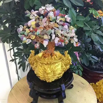 

natural mixed color quartz crystal lucky tree bring in wealth and treasure fortune tree free shipping