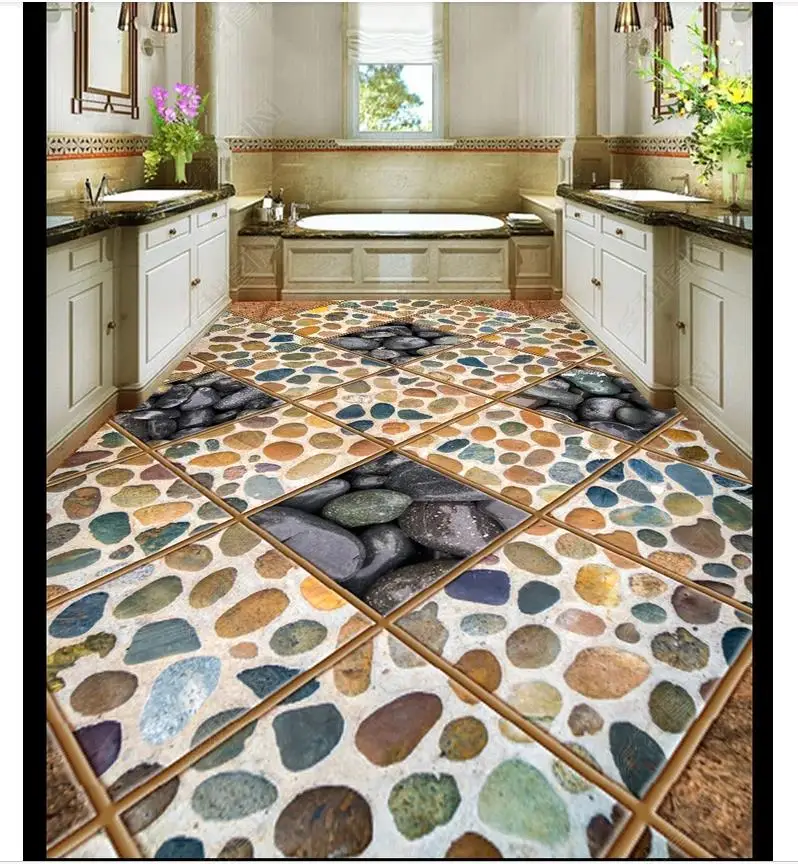 

Custom photo wallpaper 3d flooring Waterproof self-adhesion murals 3d multicolored stone floor paintings wallpaper living room