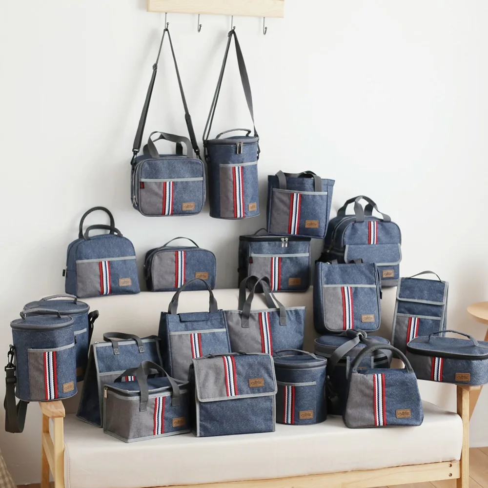 

Denim lunch bag box thermo food insulated picnic bag kids thermal bag for women or men insulated cooler thermos