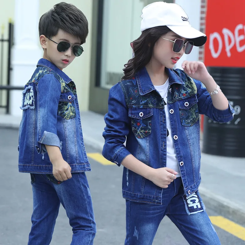 

Big Boy Clothing Sets Suit Camouflage Denim Coat Trousers T-shirt Toddler Girl Clothes Casual 3pcs Teen Kids Clothing Set 3-12Y