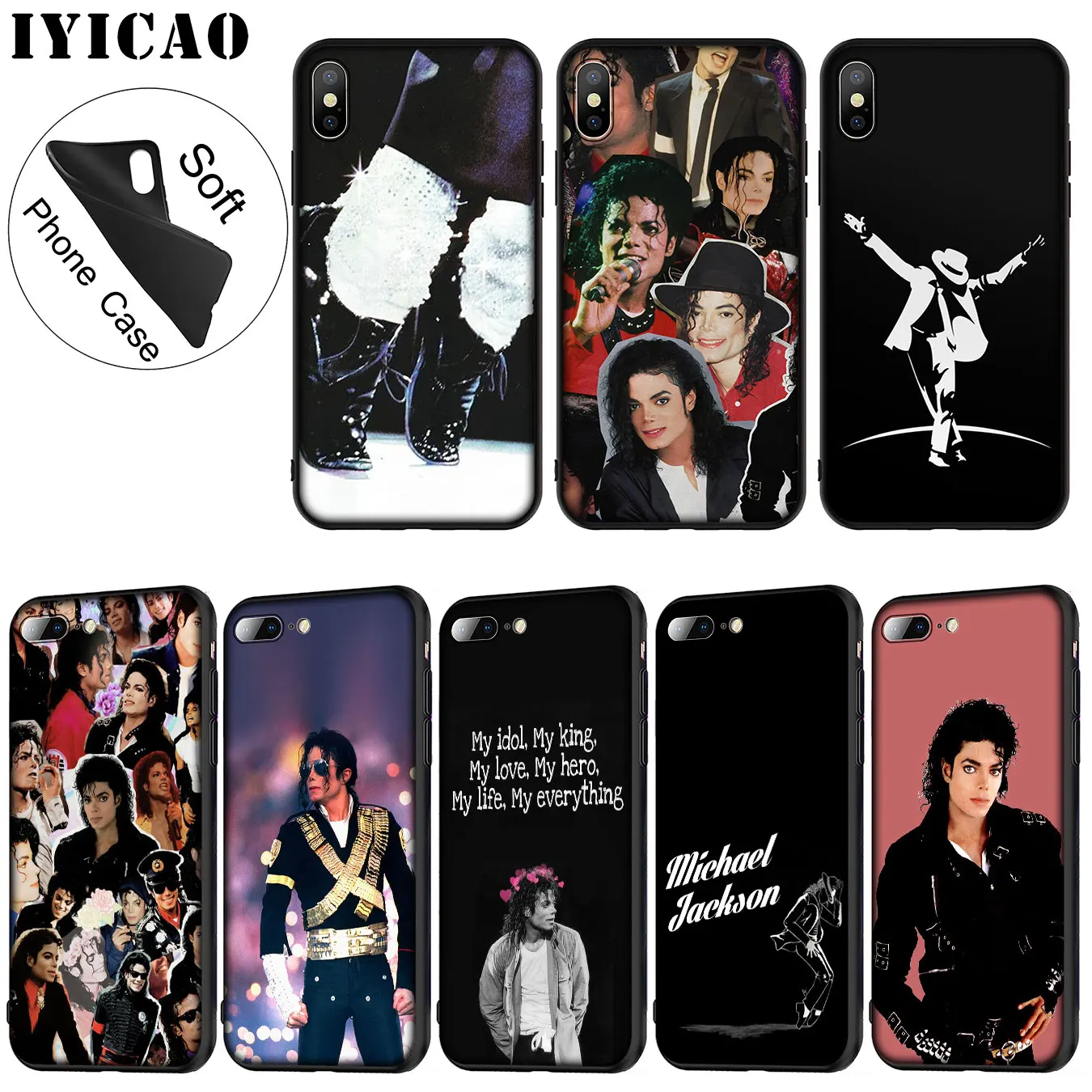 IYICAO Michael Jackson Soft Silicone Phone Case for iPhone XR X XS 11 Pro Max 6 6S 7 8 Plus 5 5S SE TPU Black Cover |