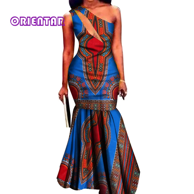 Специальный африканский дизайн восковой печати платья для женщин Базен Riche сексуальное одно плечо длинное платье леди элегантное вечернее платье WY496