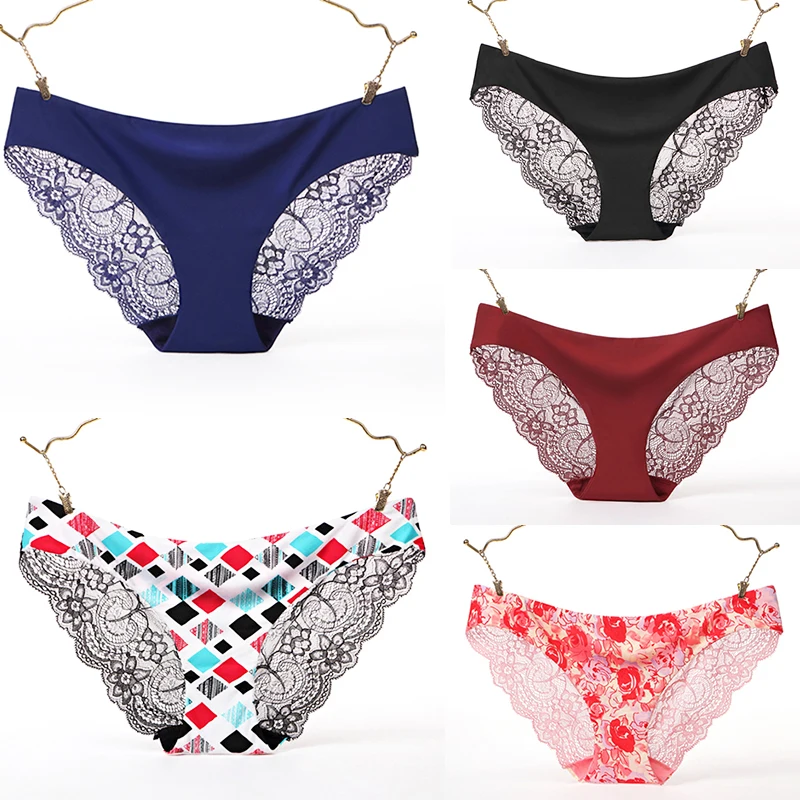 

Multi-code Hollow Breathable Women's style Underwear 1 piece Sexy Underwear Ice silk Lace Double layer No trace Girl