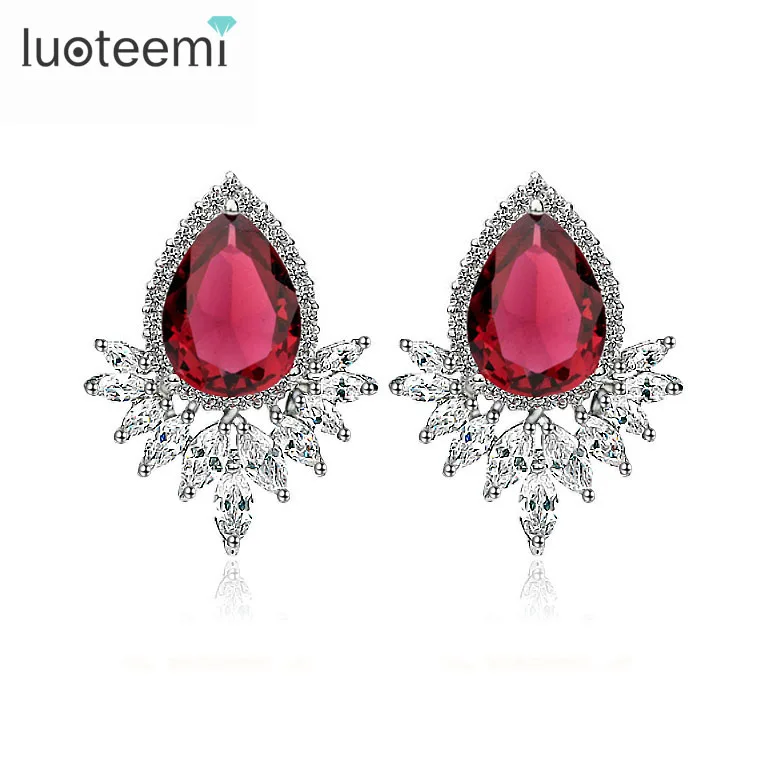 

LUOTEEMI Luxury Fancy Princess AAA Cubic Zirconia Women White Gold-Color Large Stud Vintage Earrings for Fashion Women