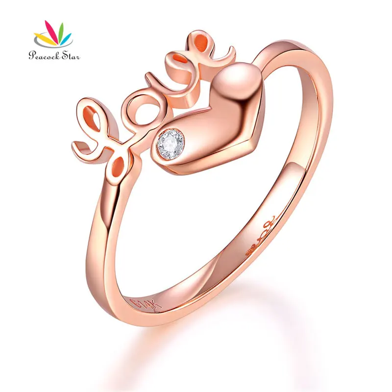 

Peacock Star Women Rose Gold Love Wedding Band Heart Ring 0.01 Ct Diamond 585 Fine Jewelry