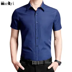 Markyi 2017 весенние однотонные мужские рубашки Regular Fit Большие размеры 5XL с коротким рукавом Повседневная Slim Fit социальные рубашки мужской Camisa