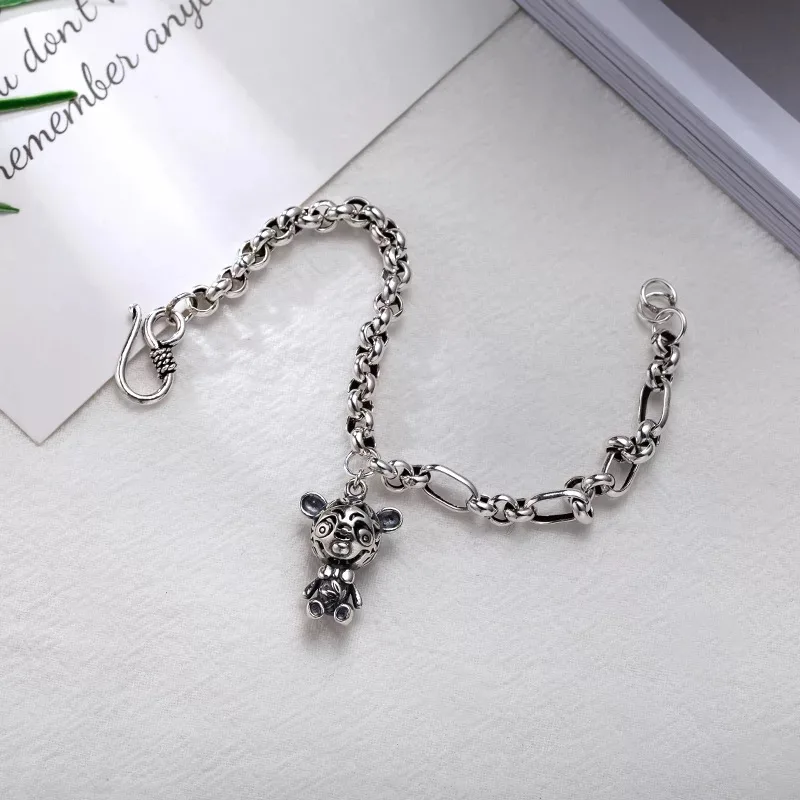 

925 sterling silver bracelet fashion bear chain bracelet trend retro old craft wild personality female girl silver hand jewelry