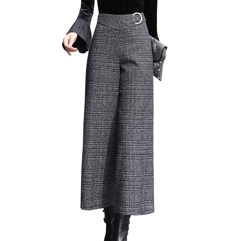 black and white plaid wide leg pants