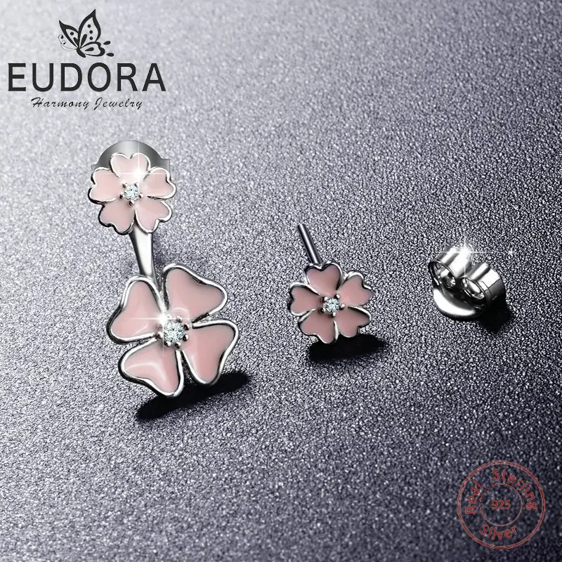 Серьги EUDORA из стерлингового серебра 925 пробы с розовыми цветами романтические
