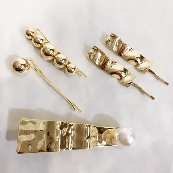 

2019 Korea New Fashion Gold Color Ball Hair Clips Geometric Irregular Metal Hairpins Hair Accessories for Women Girls Wholesale