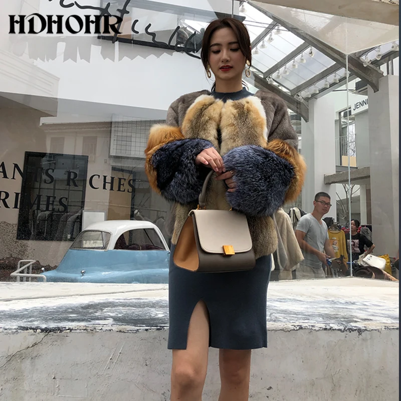 HDHOHR New Women's Real Fur Coats Natural Mink Fur Coats Fashion Warm Winter Fur Jackets Short Fox Fur Parka For Female