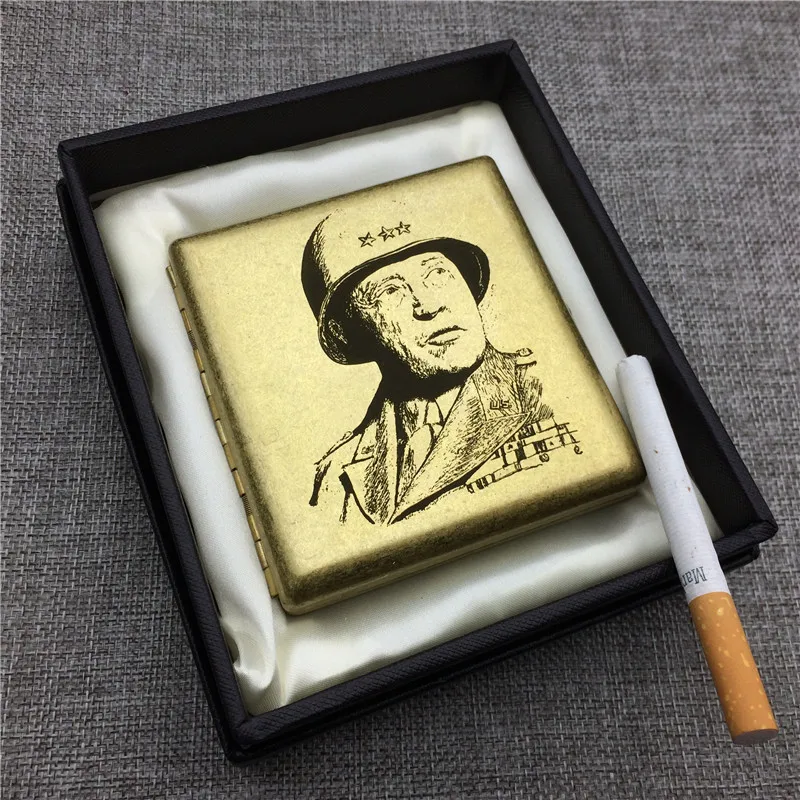

World War 2 General Patton Copper Cigarette Case Box Male Metal Cigarette Boxes Laser Engraved Forever Storage Smoke Box