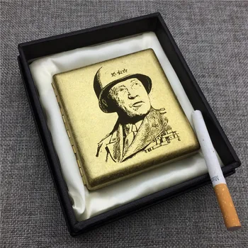 

World War 2 General Patton Copper Cigarette Case Box Male Metal Cigarette Boxes Laser Engraved Forever Storage Smoke Box