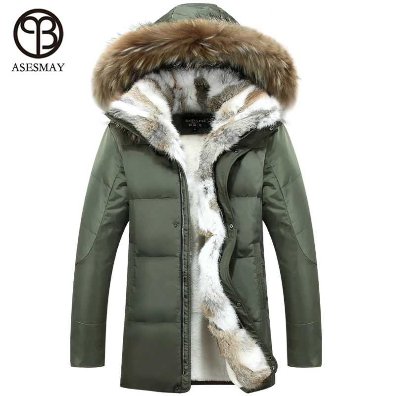 Men Asesmay Winter Jackets Brand Clothing Raccoon Hooded