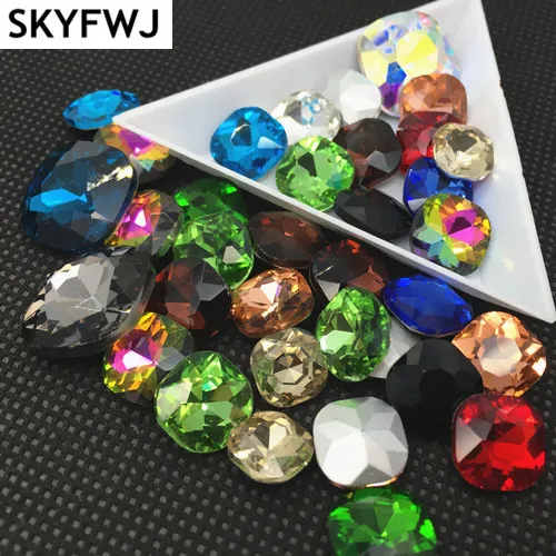 

All Sizes Colors 8mm,10mm,12mm fat square crystal fancy stone Pointed Back Glass Rhinestones No Holes for garment making