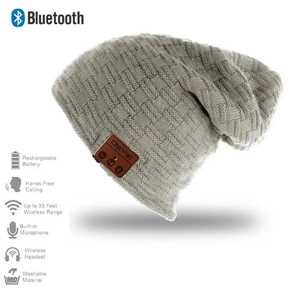 Популярная модная Bluetooth музыкальная шапка, теплая мягкая зимняя спортивная шапка, беспроводная Bluetooth гарнитура, наушники, умная шапка с динамиком и микрофоном - Цвет: small-grid-lightgray