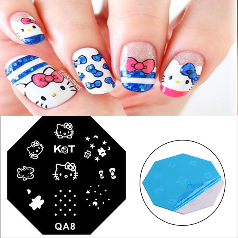 かわいいハローキティデザインdiy絵画ネイルアートスタンプステンレス鋼スタンピングプレートマニキュアテンプレートネイルアートテンプレートqa8 Stamping Plates Nail Art Templatesnail Art Stamp Aliexpress