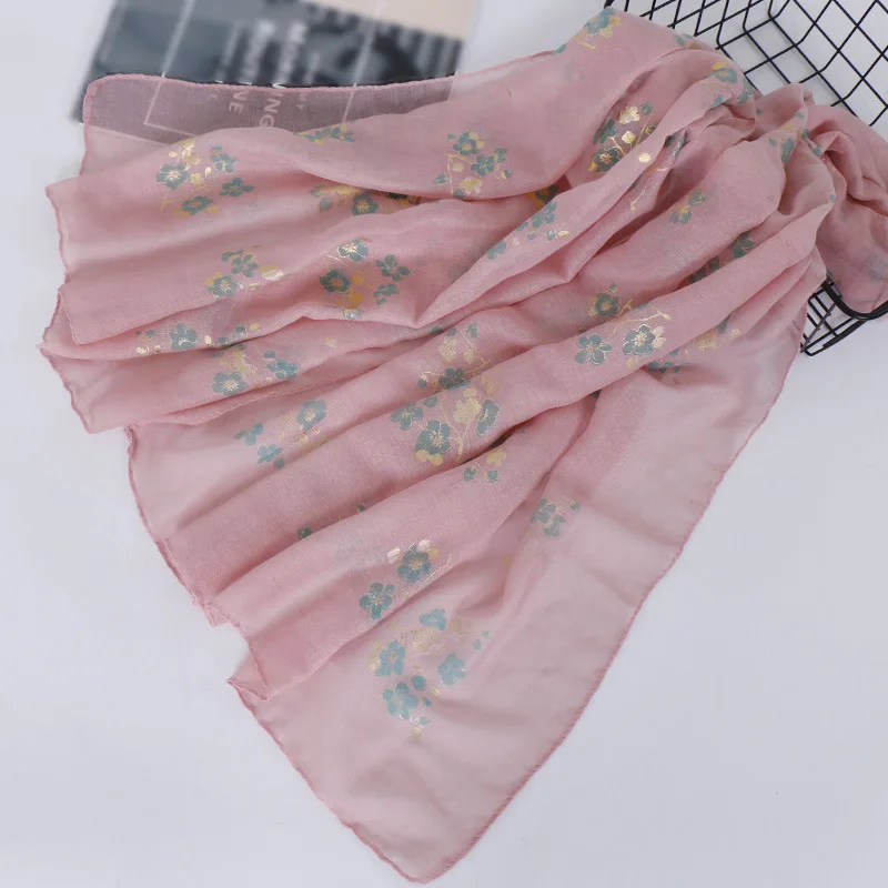Женский модный Блестящий шарф из вискозы с цветочным принтом, мягкий шарф из пашмины, мусульманский хиджаб, снуд