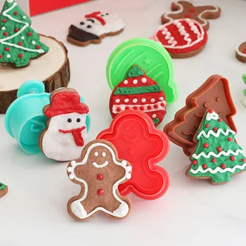 

4pcs/set Christmas Ginger Bread Snowman Cookie Plunger Cutters Cookie Biscuit Mold Cake Decorating Baking Tool Bakeware