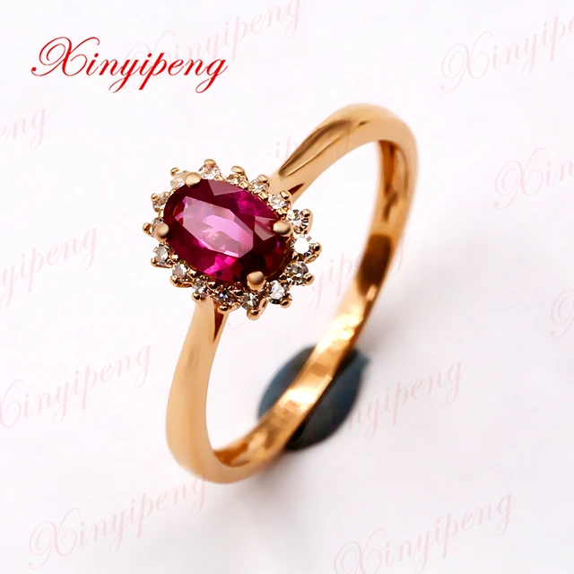 Vintage Red Ruby Ring Hexagon Cut Retro leaf Engagement Ring 5 Stone U –  PENFINE