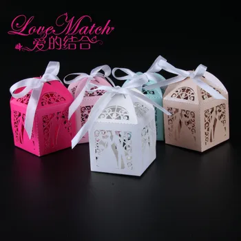 

50Pcs/lot Casamento Laser Cut Bride and Groom Wedding Favor Box Party Supplies Wedding Favors and Gifts Wedding Party Decoration