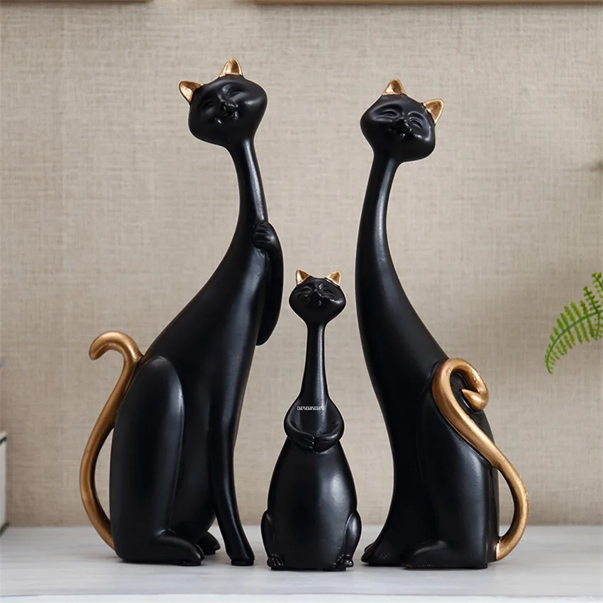  1 Set of 3 Cat Modern Abstract Exquisite Loving Family Cat Statues Resin Figurine Animals Ornament  - 32980011182