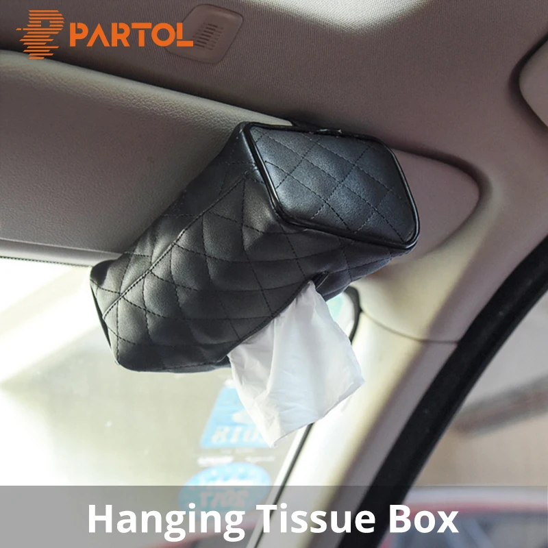 Partol Removable Car Tissue Box PU Leather Car Sun Visor Tissue Paper