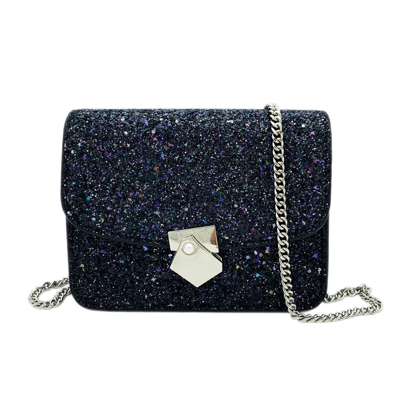 

KYYSLO Girls Mini Lock Buckle Sequin Chain Small Square Bag PU Leather Korean Version Of The Wild Women Shoulder Messenger Bag