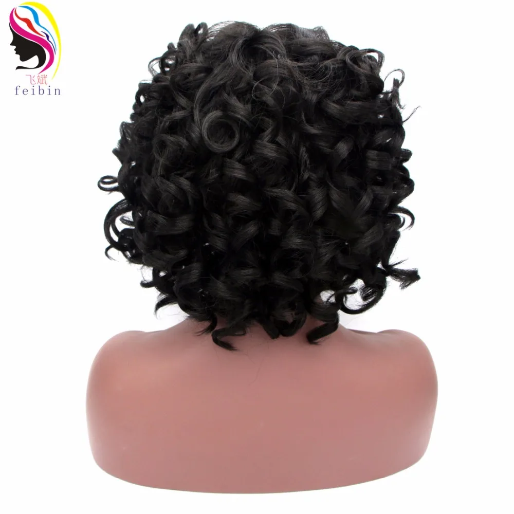 Короткий синтетический кружевной передний парик для женщин, черные афро кудрявые волосы, Feibin волосы 12 дюймов bz26