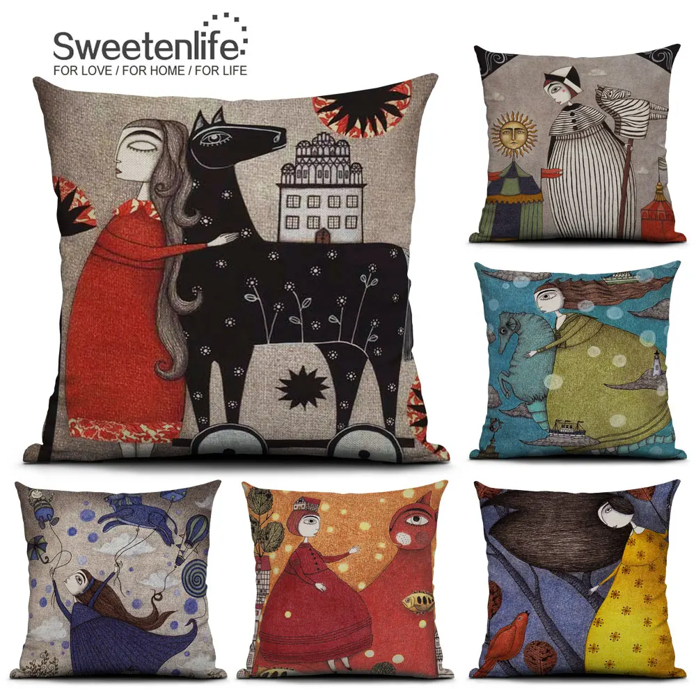 

Sweetenlife Pillow Cover 50*50 Cushions Home Decor Cartoon Decorative Throw Pillows Vintage Sofa Cushion Pillowcases Customized