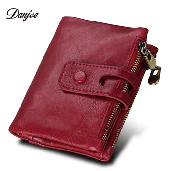

DANJUE Women Wallets Genuine Leather Men Wallets RFID Double Zipper Card Holder High Quality Male Wallets Purse Coin Holder